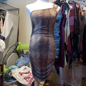 Snake skin print gold tight tube dress